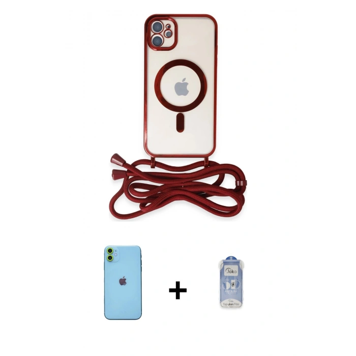 MARSİLYAN™- iPhone 11 Kılıf Eksen Özel Seri - Siyah Joko Magic 5D Cam + Neon Fosforlu Kamera Lens - YL
