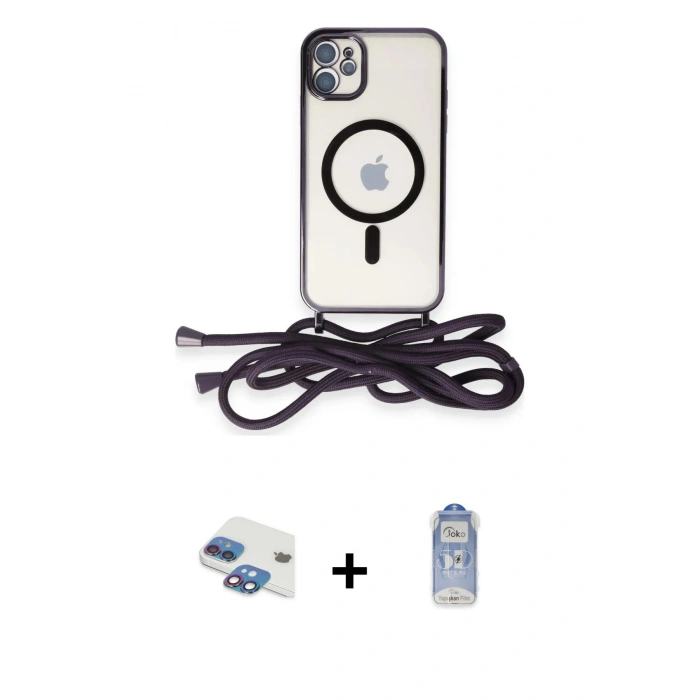 MARSİLYAN™- iPhone 11 Kılıf Eksen Özel Seri - Siyah Joko Magic 5D Cam + Pers Alüminyum Kamera Lens - GI