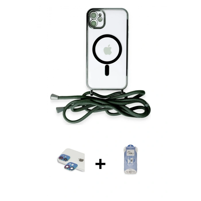 MARSİLYAN™- iPhone 11 Kılıf Eksen Özel Seri - Siyah Joko Magic 5D Cam + Pers Alüminyum Kamera Lens - GI
