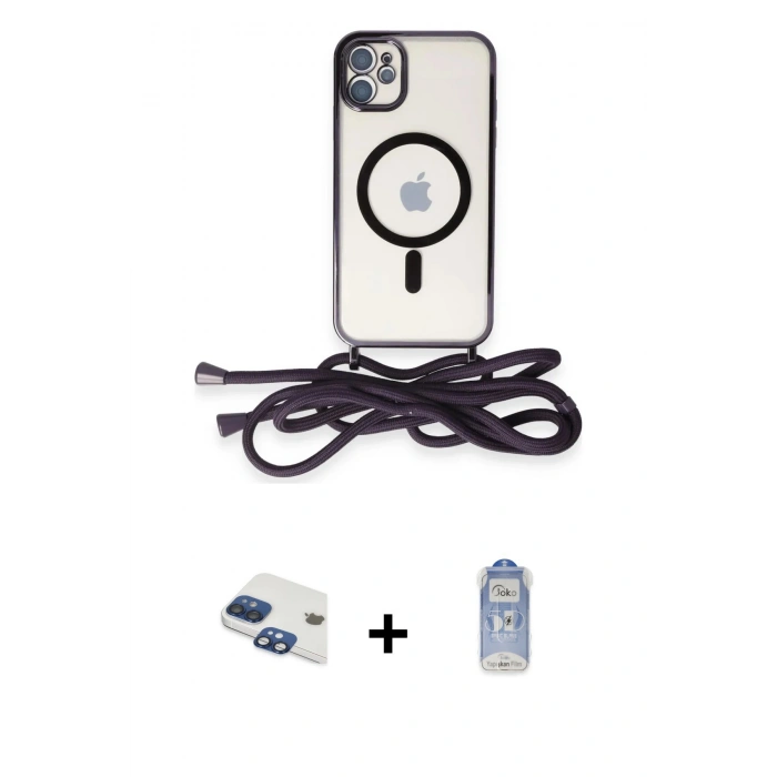 MARSİLYAN™- iPhone 11 Kılıf Eksen Özel Seri - Siyah Joko Magic 5D Cam + Pers Alüminyum Kamera Lens - LT