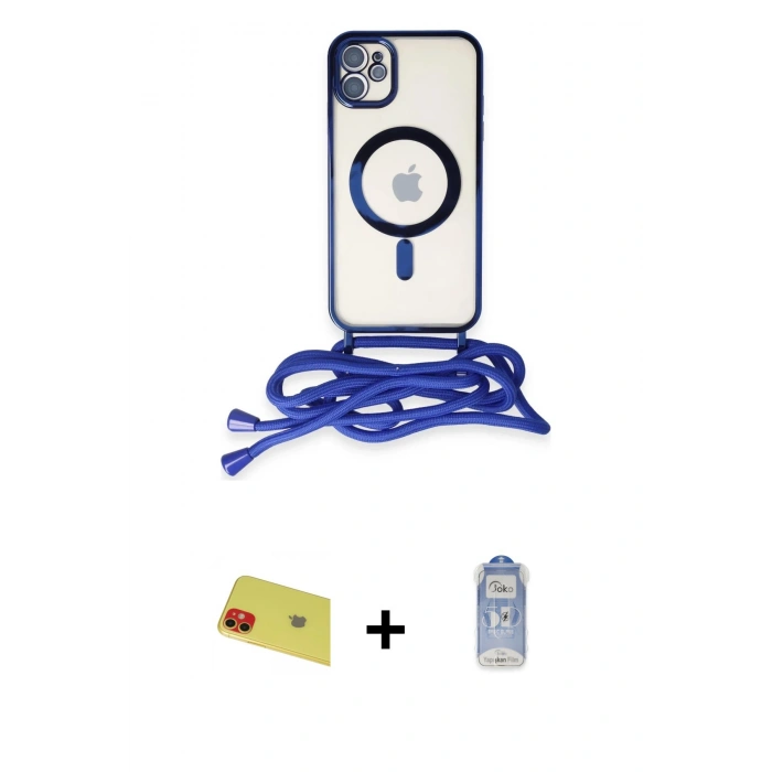 MARSİLYAN™- iPhone 11 Kılıf Eksen Özel Seri - Siyah Joko Magic 5D Cam + Rainbow Kamera Lens Koruma Cam - KI