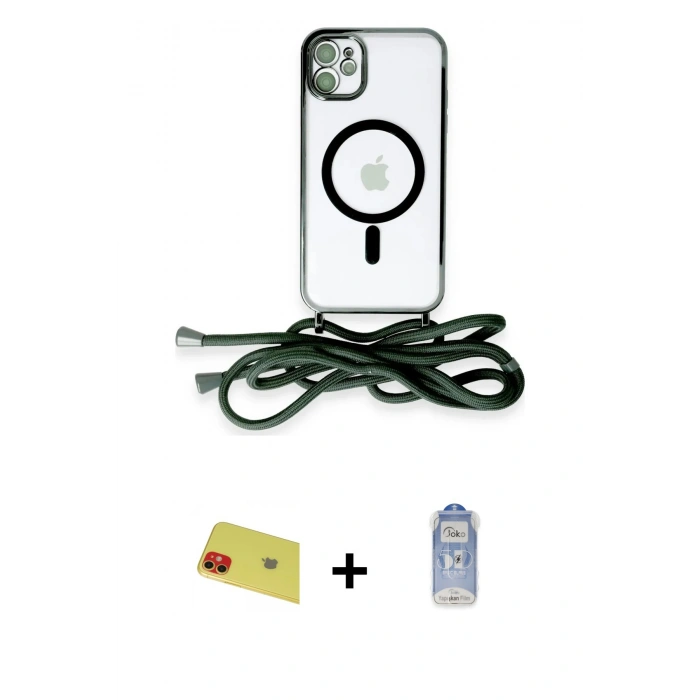 MARSİLYAN™- iPhone 11 Kılıf Eksen Özel Seri - Siyah Joko Magic 5D Cam + Rainbow Kamera Lens Koruma Cam - KI