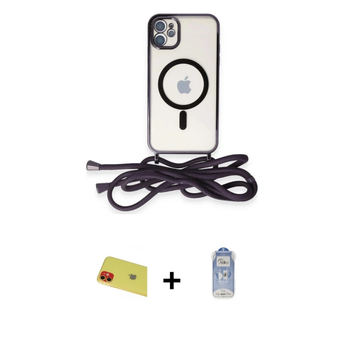 MARSİLYAN™- iPhone 11 Kılıf Eksen Özel Seri - Siyah Joko Magic 5D Cam + Rainbow Kamera Lens Koruma Cam - KI