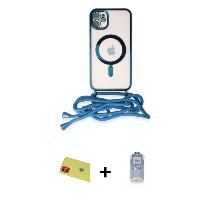 MARSİLYAN™- iPhone 11 Kılıf Eksen Özel Seri - Siyah Joko Magic 5D Cam + Rainbow Kamera Lens Koruma Cam - KI