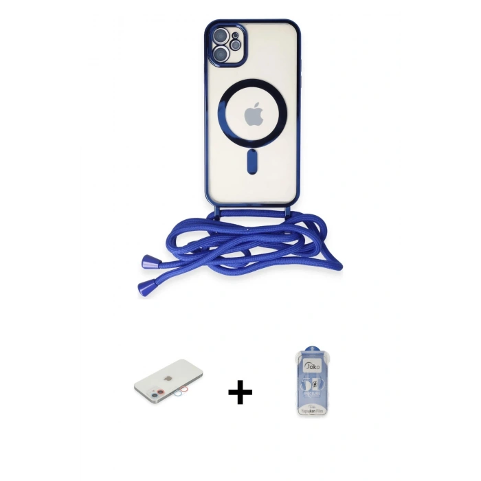 MARSİLYAN™- iPhone 11 Kılıf Eksen Özel Seri - Siyah Joko Magic 5D Cam + Renkli Kamera Lens Koruma Cam - PE