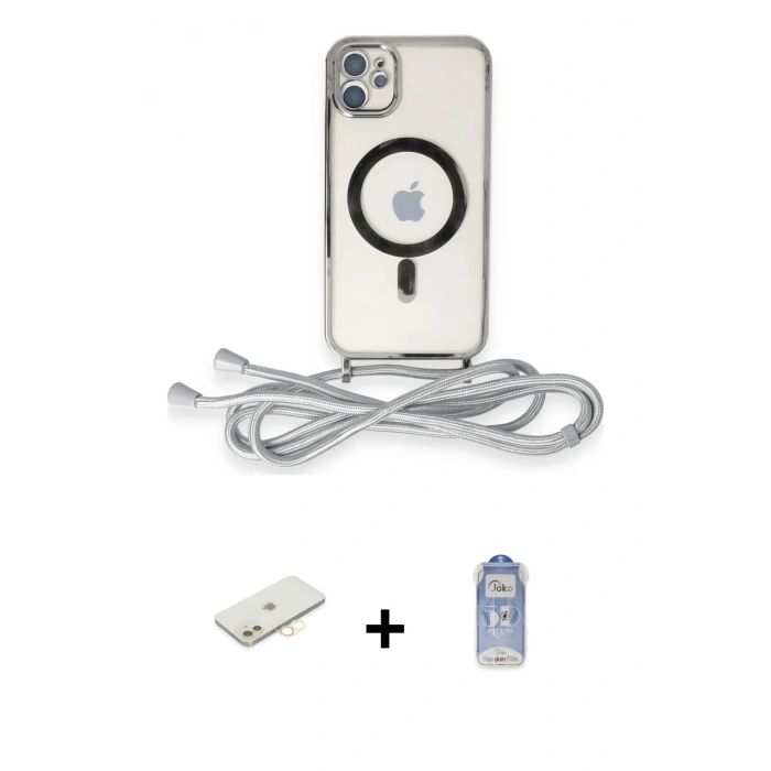 MARSİLYAN™- iPhone 11 Kılıf Eksen Özel Seri - Siyah Joko Magic 5D Cam + Renkli Kamera Lens Koruma Cam - SI