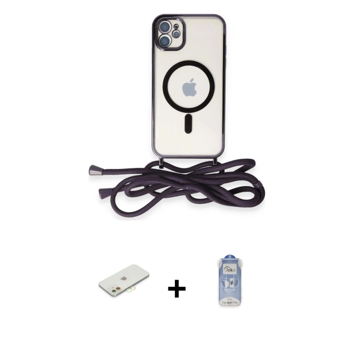 MARSİLYAN™- iPhone 11 Kılıf Eksen Özel Seri - Siyah Joko Magic 5D Cam + Renkli Kamera Lens Koruma Cam - TU