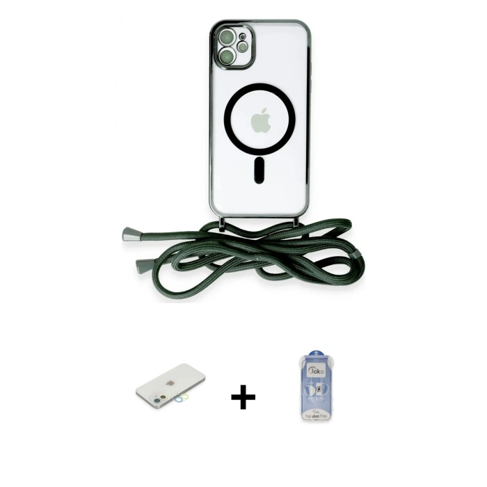MARSİLYAN™- iPhone 11 Kılıf Eksen Özel Seri - Siyah Joko Magic 5D Cam + Sarı Renkli Kamera Lens Koruma Cam