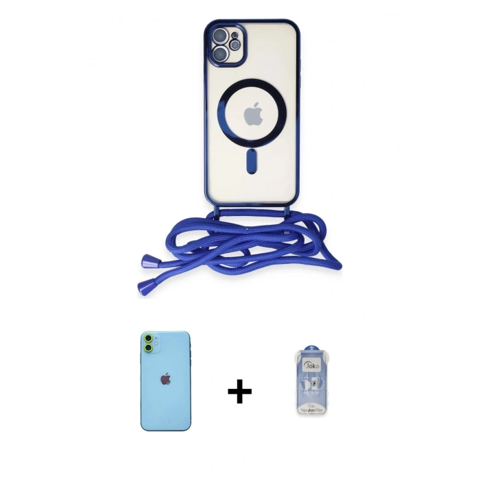 MARSİLYAN™- iPhone 11 Kılıf Eksen Özel Seri - Siyah Joko Magic 5D Cam + Neon Fosforlu Kamera Lens - YL