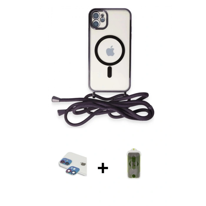 MARSİLYAN™- iPhone 11 Kılıf Eksen Özel Seri - Siyah Joko Magic 5D Hayalet Cam + Pers Alüminyum Kamera Lens - GI