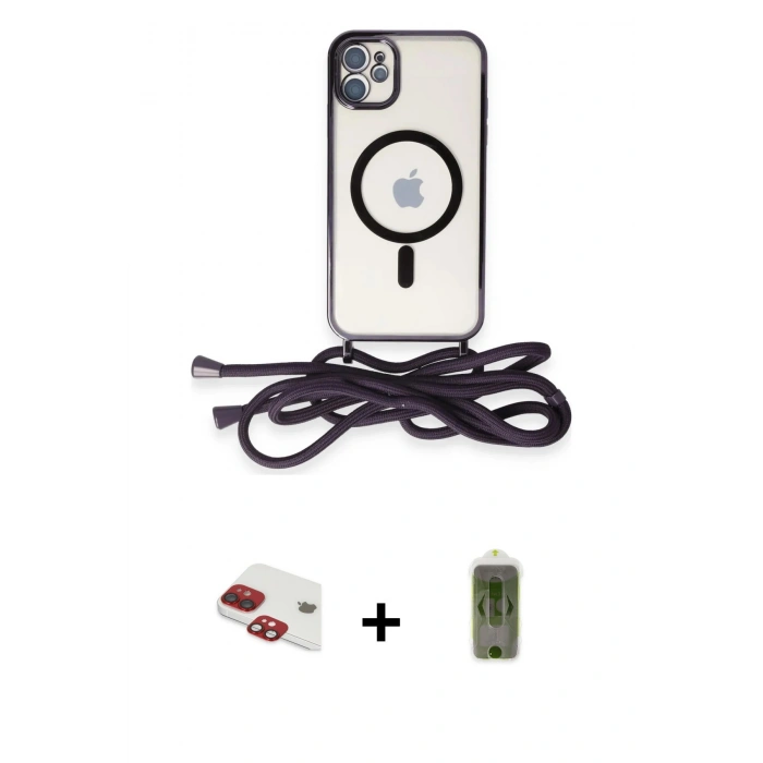 MARSİLYAN™- iPhone 11 Kılıf Eksen Özel Seri - Siyah Joko Magic 5D Hayalet Cam + Pers Alüminyum Kamera Lens - KI