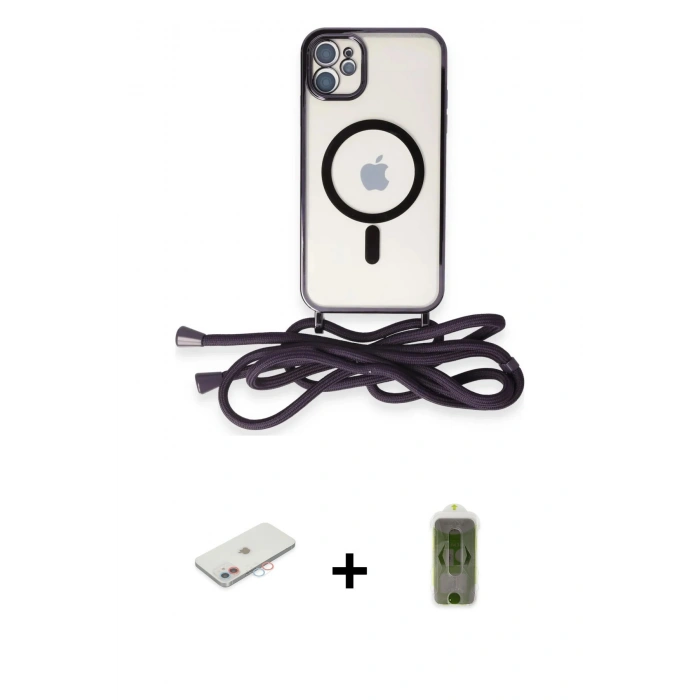 MARSİLYAN™- iPhone 11 Kılıf Eksen Özel Seri - Siyah Joko Magic 5D Hayalet Cam + Renkli Kamera Lens Koruma Cam - PE