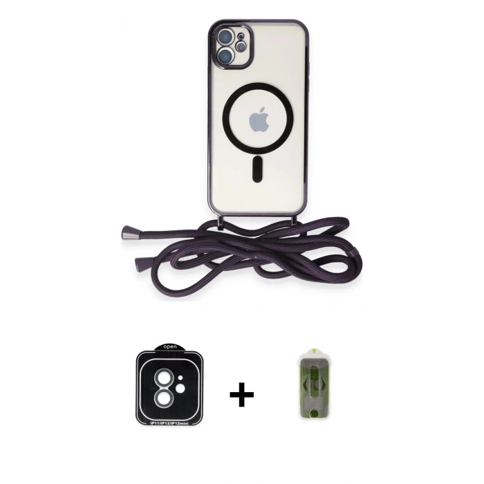 MARSİLYAN™- iPhone 11 Kılıf Eksen Özel Seri - Siyah Joko Magic 5D Hayalet Cam + PVD Metal Kamera Lens - YL
