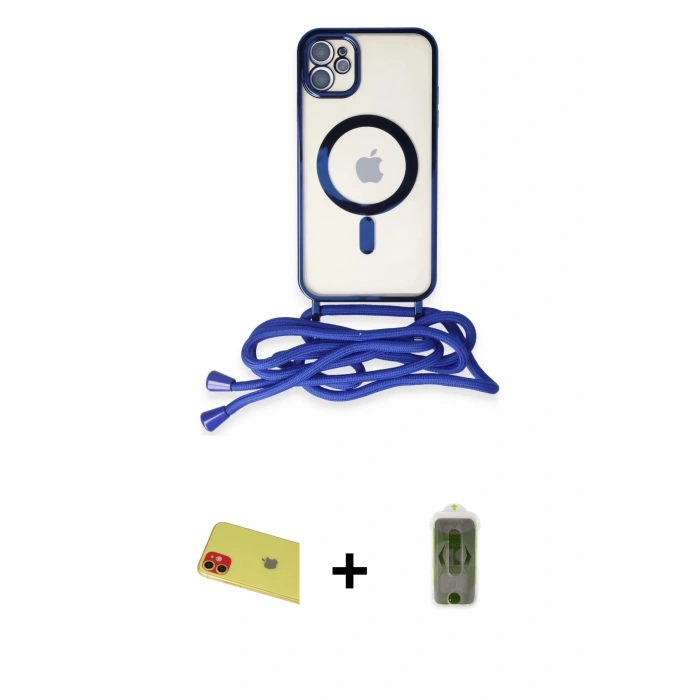 MARSİLYAN™- iPhone 11 Kılıf Eksen Özel Seri - Siyah Joko Magic 5D Hayalet Cam + Rainbow Kamera Lens Koruma Cam - KI