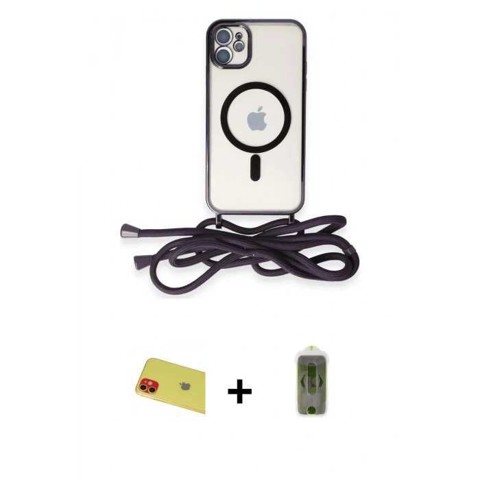 MARSİLYAN™- iPhone 11 Kılıf Eksen Özel Seri - Siyah Joko Magic 5D Hayalet Cam + Rainbow Kamera Lens Koruma Cam - KI