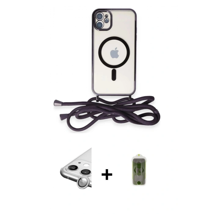 MARSİLYAN™- iPhone 11 Kılıf Eksen Özel Seri - Siyah Joko Magic 5D Hayalet Cam + Raze Metal Kamera Lens - GS