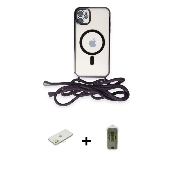 MARSİLYAN™- iPhone 11 Kılıf Eksen Özel Seri - Siyah Joko Magic 5D Hayalet Cam + Renkli Kamera Lens Koruma Cam - TU