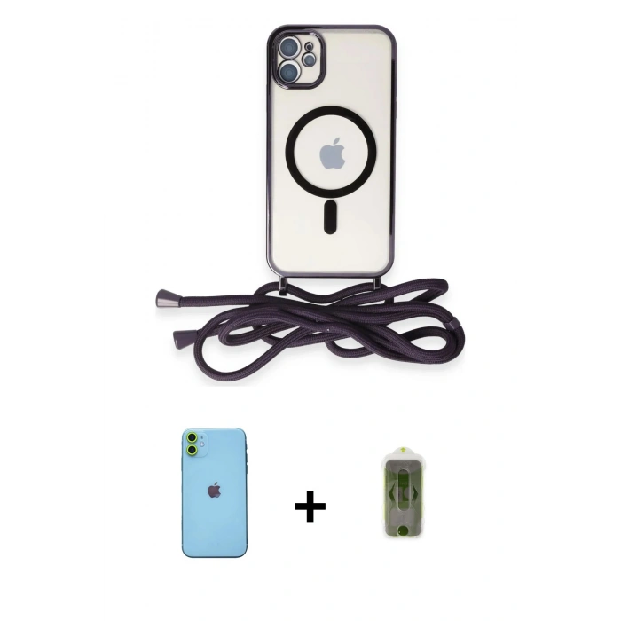 MARSİLYAN™- iPhone 11 Kılıf Eksen Özel Seri - Siyah Joko Magic 5D Hayalet Cam + Neon Fosforlu Kamera Lens - YL