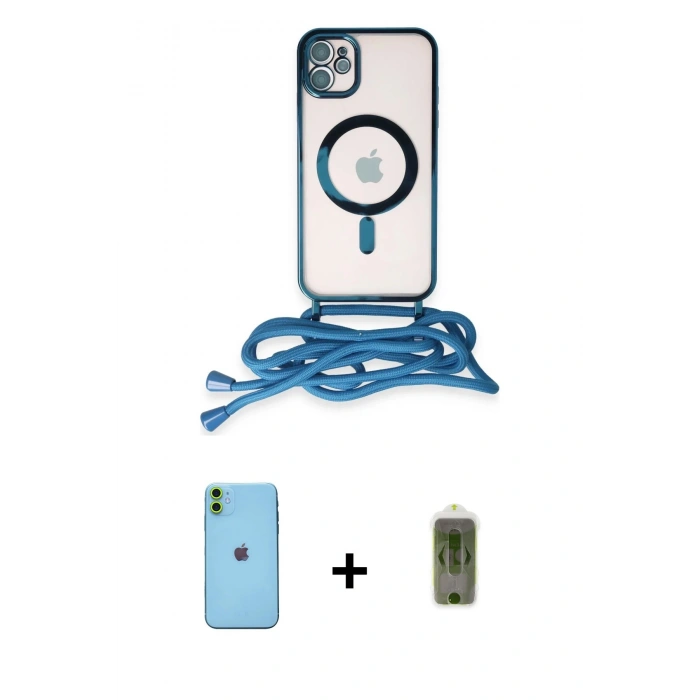 MARSİLYAN™- iPhone 11 Kılıf Eksen Özel Seri - Siyah Joko Magic 5D Hayalet Cam + Neon Fosforlu Kamera Lens - YL