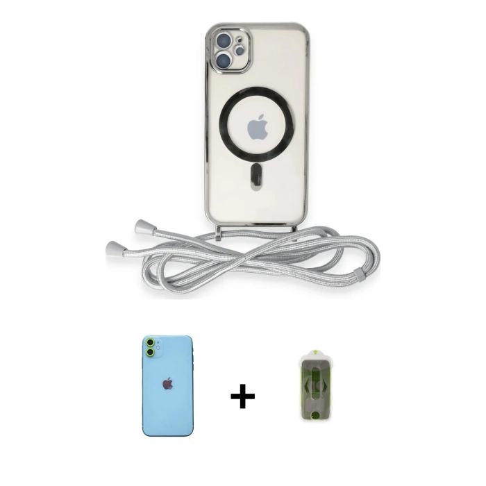 MARSİLYAN™- iPhone 11 Kılıf Eksen Özel Seri - Siyah Joko Magic 5D Hayalet Cam + Neon Fosforlu Kamera Lens - YL