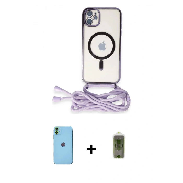 MARSİLYAN™- iPhone 11 Kılıf Eksen Özel Seri - Siyah Joko Magic 5D Hayalet Cam + Neon Fosforlu Kamera Lens - YL