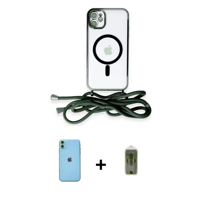 MARSİLYAN™- iPhone 11 Kılıf Eksen Özel Seri - Siyah Joko Magic 5D Hayalet Cam + Neon Fosforlu Kamera Lens - YL