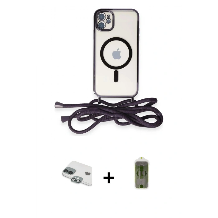 MARSİLYAN™- iPhone 11 Kılıf Eksen Özel Seri - Siyah Joko Magic 5D Hayalet Cam + Yeşil Pers Alüminyum Kamera Lens