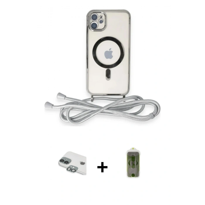 MARSİLYAN™- iPhone 11 Kılıf Eksen Özel Seri - Siyah Joko Magic 5D Hayalet Cam + Yeşil Pers Alüminyum Kamera Lens