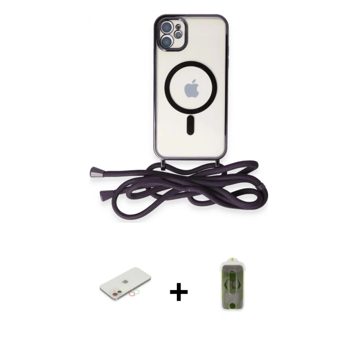 MARSİLYAN™- iPhone 11 Kılıf Eksen Özel Seri - Siyah Joko Magic 5D Hayalet Cam + Renkli Kamera Lens Koruma Cam - YL