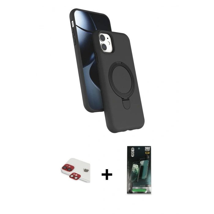 MARSİLYAN™- iPhone 11 Kılıf İz Işık Koleksiyonu - Şeffaf 360 Full Body Arka Koruyucu + Pers Alüminyum Kamera Lens - KI
