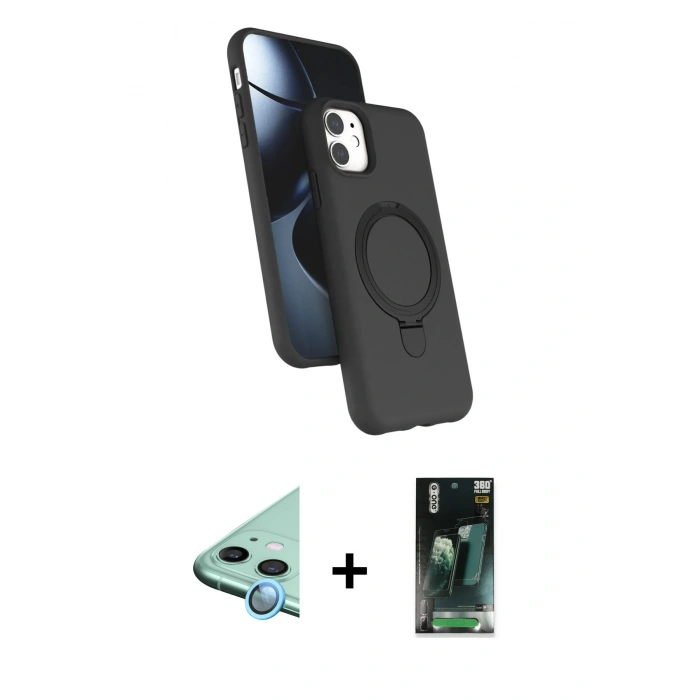 MARSİLYAN™- iPhone 11 Kılıf İz Işık Koleksiyonu - Şeffaf 360 Full Body Arka Koruyucu + Raze Metal Kamera Lens - MI