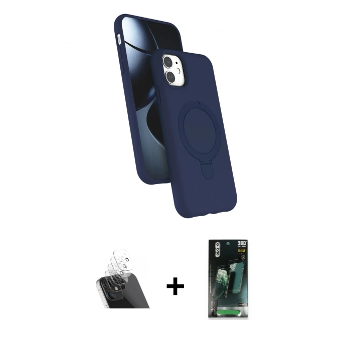 MARSİLYAN™- iPhone 11 Kılıf İz Işık Koleksiyonu - Şeffaf 360 Full Body Arka Koruyucu + Kamera Lens Koruma Cam - SF