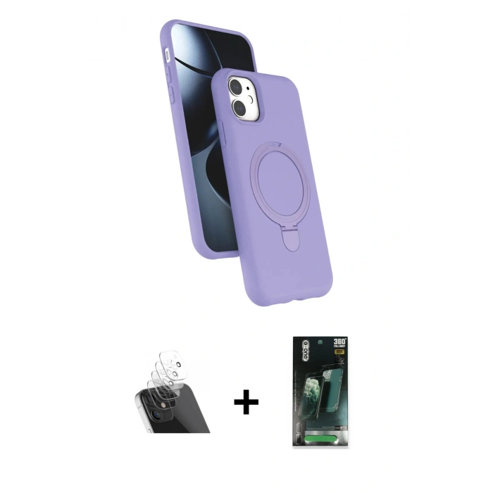 MARSİLYAN™- iPhone 11 Kılıf İz Işık Koleksiyonu - Şeffaf 360 Full Body Arka Koruyucu + Kamera Lens Koruma Cam - SF