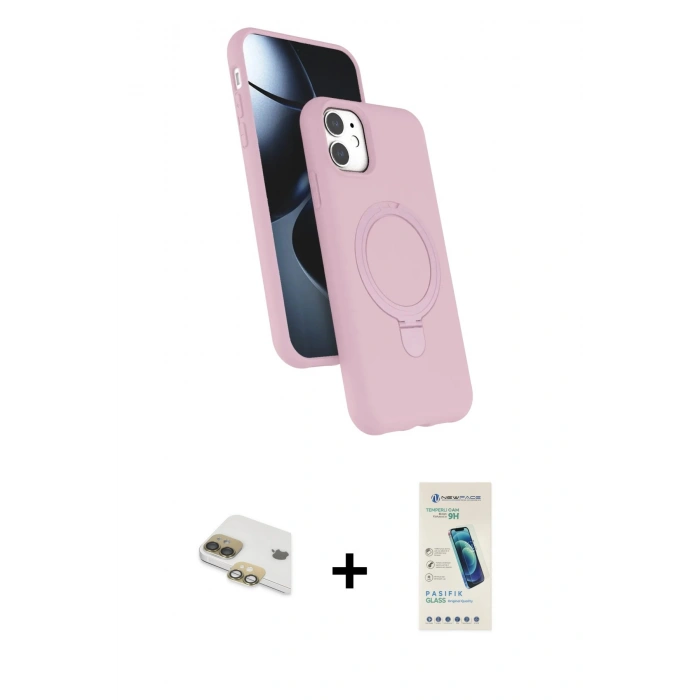 MARSİLYAN™- iPhone 11 Kılıf İz Işık Koleksiyonu - Şeffaf Pasifik Cam Ekran Koruyucu + Pers Alüminyum Kamera Lens - GD