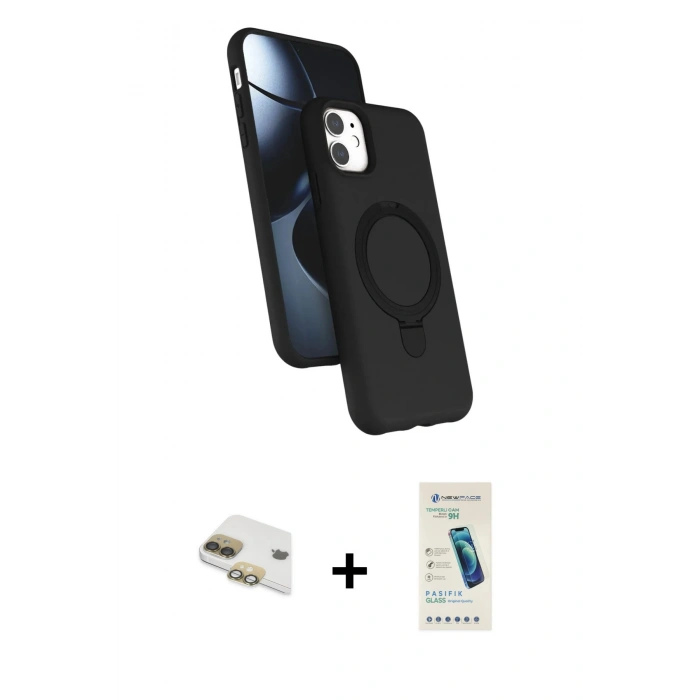 MARSİLYAN™- iPhone 11 Kılıf İz Işık Koleksiyonu - Şeffaf Pasifik Cam Ekran Koruyucu + Pers Alüminyum Kamera Lens - GD