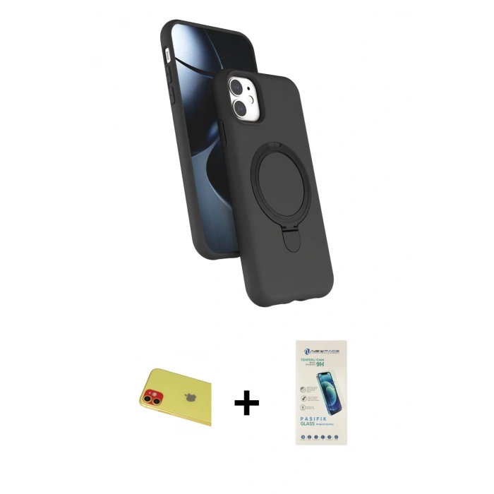 MARSİLYAN™- iPhone 11 Kılıf İz Işık Koleksiyonu - Şeffaf Pasifik Cam Ekran Koruyucu + Rainbow Kamera Lens Koruma Cam - KI