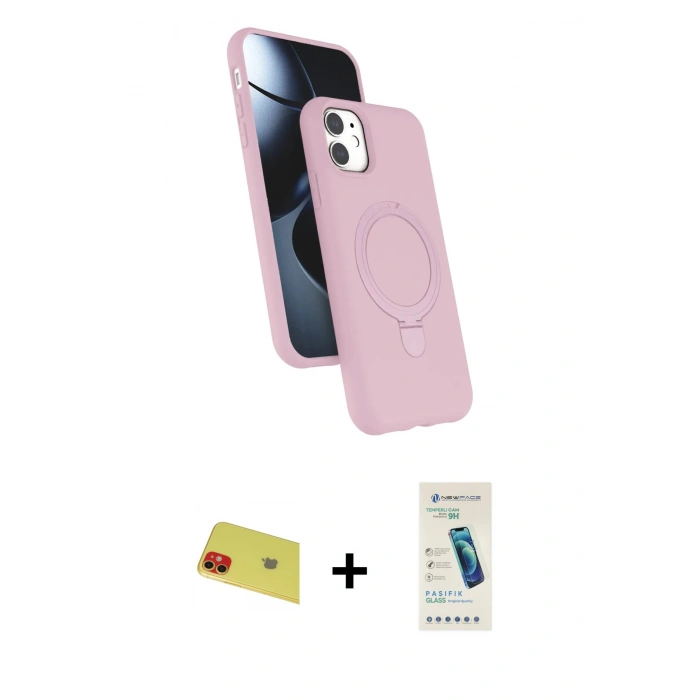 MARSİLYAN™- iPhone 11 Kılıf İz Işık Koleksiyonu - Şeffaf Pasifik Cam Ekran Koruyucu + Rainbow Kamera Lens Koruma Cam - KI