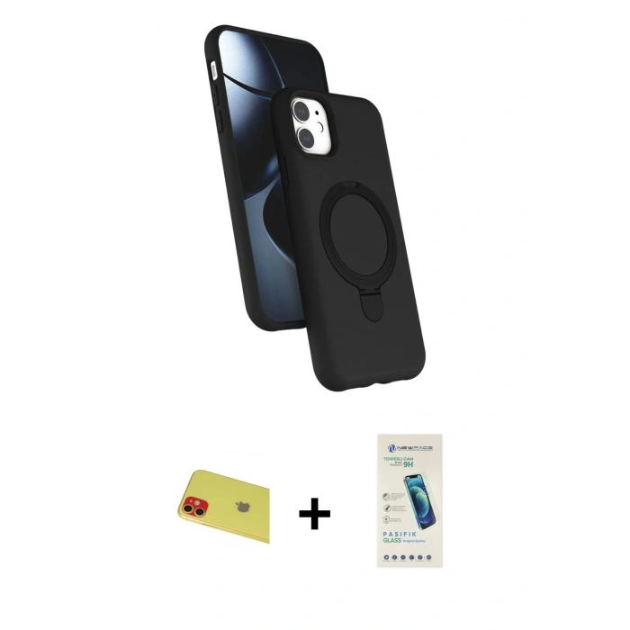 MARSİLYAN™- iPhone 11 Kılıf İz Işık Koleksiyonu - Şeffaf Pasifik Cam Ekran Koruyucu + Rainbow Kamera Lens Koruma Cam - KI
