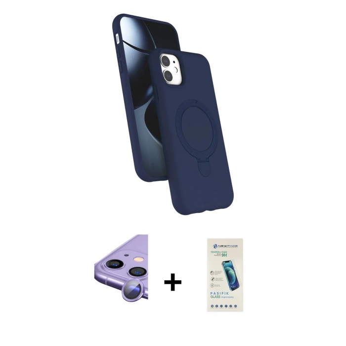 MARSİLYAN™- iPhone 11 Kılıf İz Işık Koleksiyonu - Şeffaf Pasifik Cam Ekran Koruyucu + Raze Metal Kamera Lens - MR
