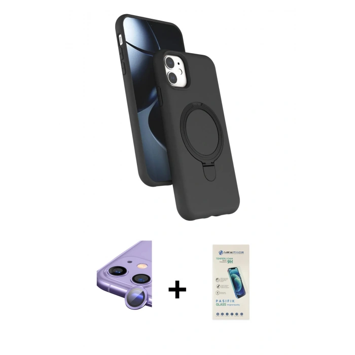 MARSİLYAN™- iPhone 11 Kılıf İz Işık Koleksiyonu - Şeffaf Pasifik Cam Ekran Koruyucu + Raze Metal Kamera Lens - MR