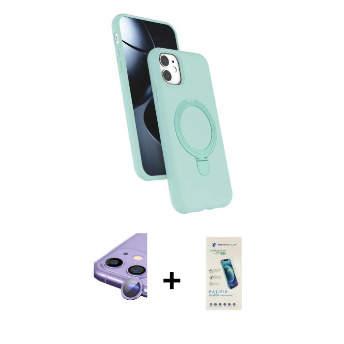 MARSİLYAN™- iPhone 11 Kılıf İz Işık Koleksiyonu - Şeffaf Pasifik Cam Ekran Koruyucu + Raze Metal Kamera Lens - MR
