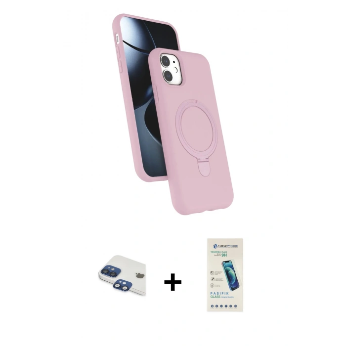 MARSİLYAN™- iPhone 11 Kılıf İz Işık Koleksiyonu - Şeffaf Pasifik Cam Ekran Koruyucu + Pers Alüminyum Kamera Lens - LT