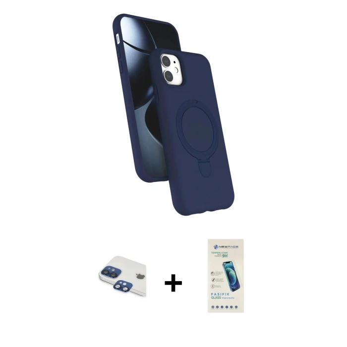 MARSİLYAN™- iPhone 11 Kılıf İz Işık Koleksiyonu - Şeffaf Pasifik Cam Ekran Koruyucu + Pers Alüminyum Kamera Lens - LT