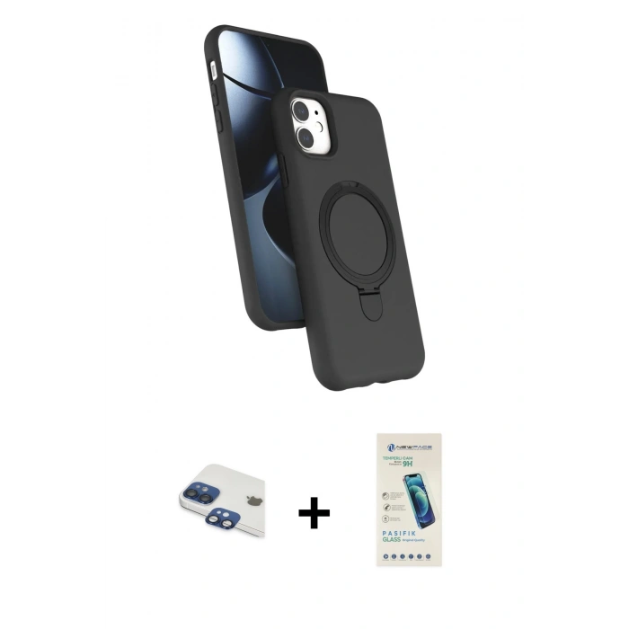 MARSİLYAN™- iPhone 11 Kılıf İz Işık Koleksiyonu - Şeffaf Pasifik Cam Ekran Koruyucu + Pers Alüminyum Kamera Lens - LT