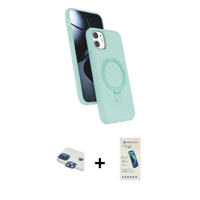 MARSİLYAN™- iPhone 11 Kılıf İz Işık Koleksiyonu - Şeffaf Pasifik Cam Ekran Koruyucu + Pers Alüminyum Kamera Lens - LT