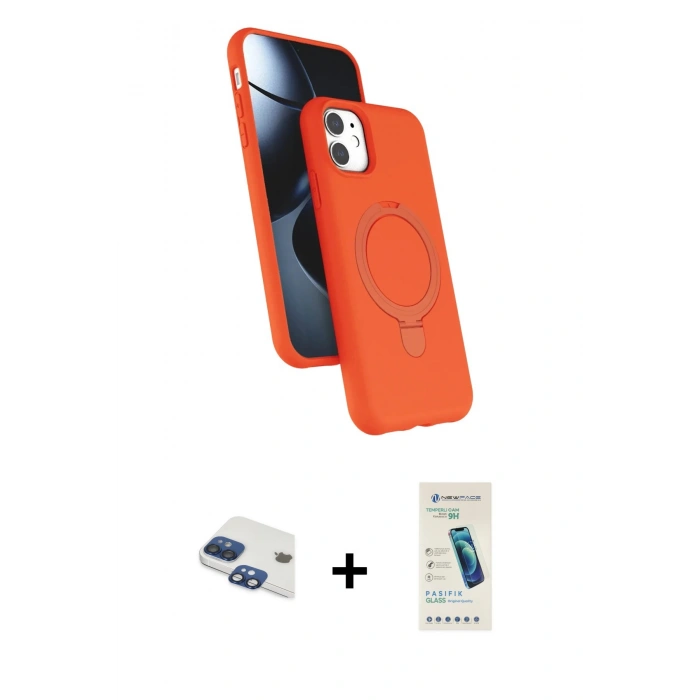 MARSİLYAN™- iPhone 11 Kılıf İz Işık Koleksiyonu - Şeffaf Pasifik Cam Ekran Koruyucu + Pers Alüminyum Kamera Lens - LT