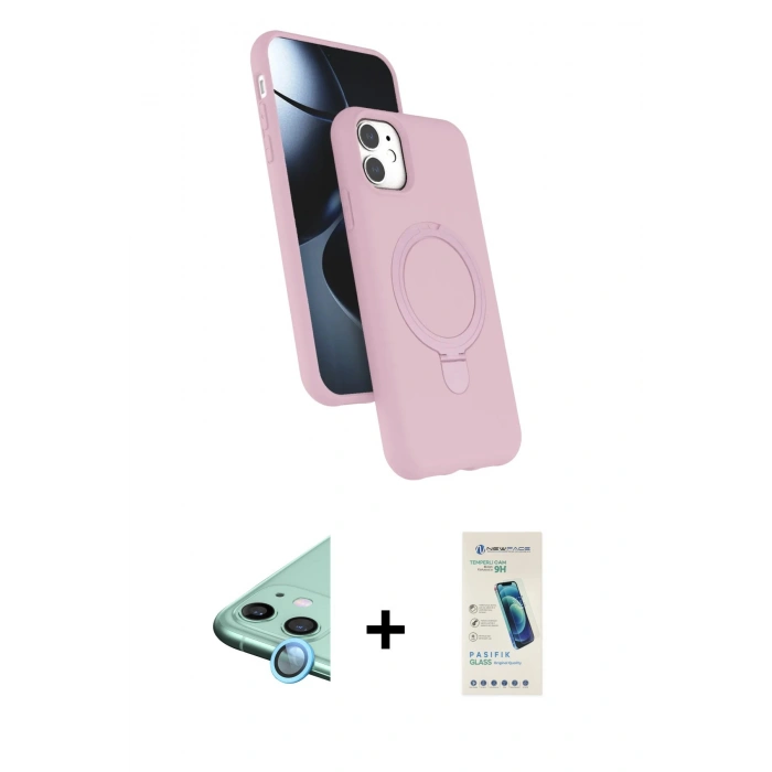 MARSİLYAN™- iPhone 11 Kılıf İz Işık Koleksiyonu - Şeffaf Pasifik Cam Ekran Koruyucu + Raze Metal Kamera Lens - MI