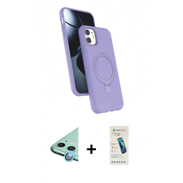MARSİLYAN™- iPhone 11 Kılıf İz Işık Koleksiyonu - Şeffaf Pasifik Cam Ekran Koruyucu + Raze Metal Kamera Lens - MI