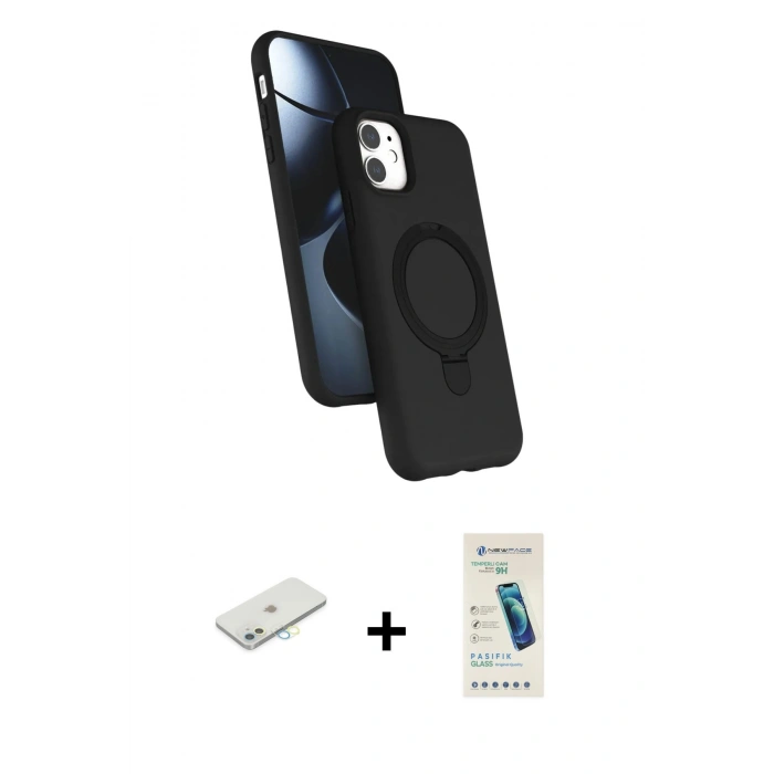 MARSİLYAN™- iPhone 11 Kılıf İz Işık Koleksiyonu - Şeffaf Pasifik Cam Ekran Koruyucu + Renkli Kamera Lens Koruma Cam - SI