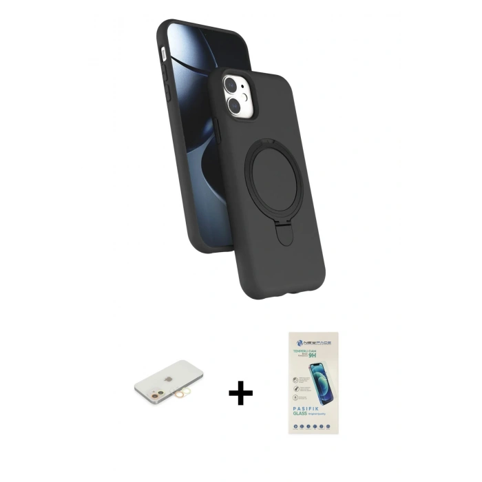 MARSİLYAN™- iPhone 11 Kılıf İz Işık Koleksiyonu - Şeffaf Pasifik Cam Ekran Koruyucu + Renkli Kamera Lens Koruma Cam - SI